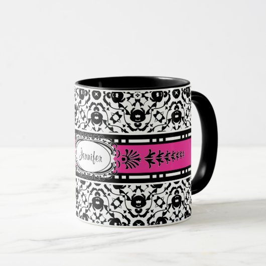 Eleganter Edwardian Damast addieren Ihren Namen Tasse (VorderseiteRechts)