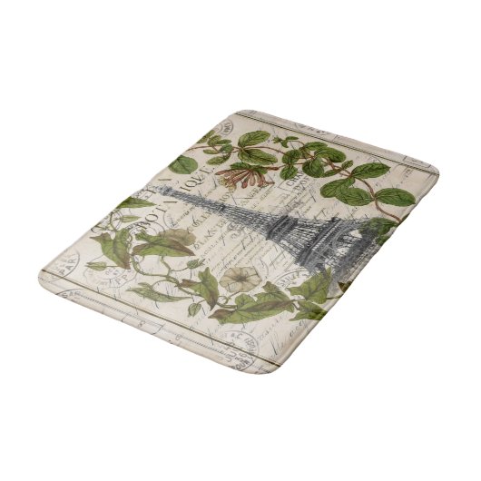 Eleganter Efeu-Blätter mit eiffelfarbenem Turm Badematte (Schrägansicht)