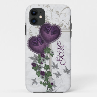 Eleganter Efeu u. lila Herzen Case-Mate iPhone Hülle