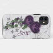 Eleganter Efeu u. lila Herzen Case-Mate iPhone Hülle (Rückseite (Horizontal))