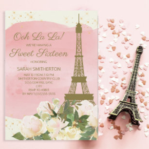 Eleganter Eiffelturm aus Roségold Paris Sweet 16 Einladung