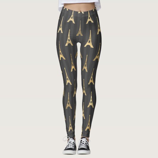 Eleganter Eiffelturm Frankreich Gelb Schwarz Verti Leggings (Vorderseite)