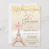 Eleganter Eiffelturm mit Schleife, Quinceañera-Gol Einladung (Vorderseite)