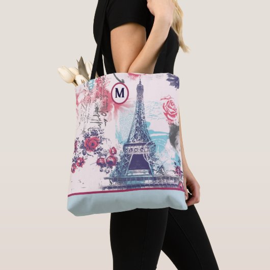 Eleganter Eiffelturm Paris und Rote Rosen Tote Tas Tasche (Von Nahem)