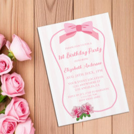 Eleganter Ein-Bogen-Blumen-1.-Geburtstag Einladung
