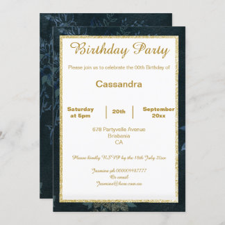 ELEGANTER EINFACHER BLACK BLUE GLITZER GEBURTSTAG EINLADUNG