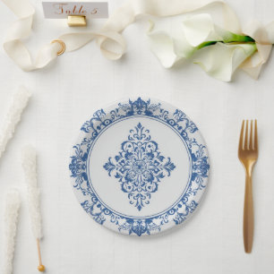 Eleganter einfacher blau-weißer Blumen-Chinoiserie Pappteller