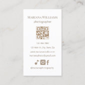 eleganter einfacher, brauner Skriptfotograf qr Cod Visitenkarte (Rückseite)