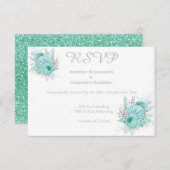 ELEGANTER EINFACHER FLORALER AQUA GLITZER UAWG EINLADUNG (Vorne/Hinten)