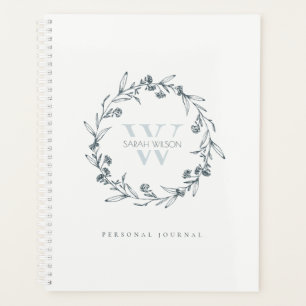 Eleganter einfacher floraler Lorbeerkranz Monogram Planer