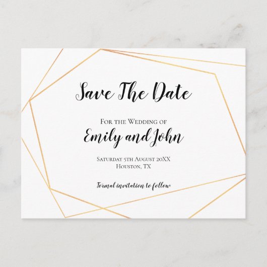 Eleganter einfacher geometrischer Rahmen mit golde Postkarte (Vorderseite)