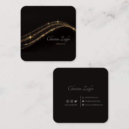 Eleganter, einfacher Gold Glitzer Moderner Schwarz Quadratische Visitenkarte (Vorne/Hinten)
