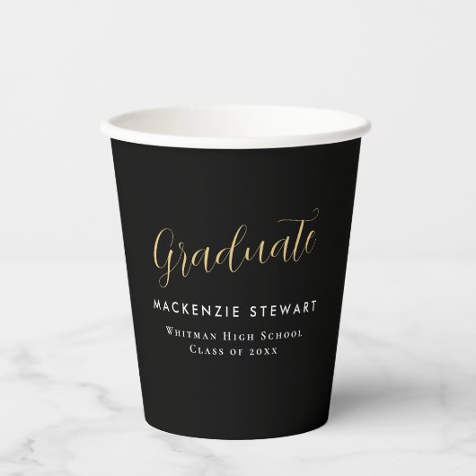 Eleganter, einfacher Gold Script-Abschluss Black Pappbecher (Vorderseite)
