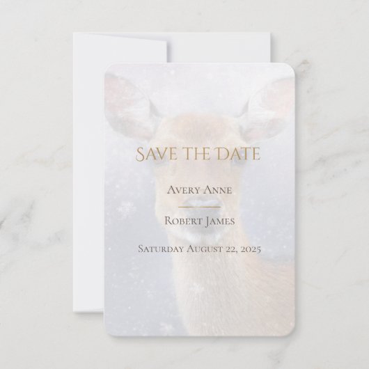 Eleganter einfacher Hirschschschnee Save The Date (Vorderseite)