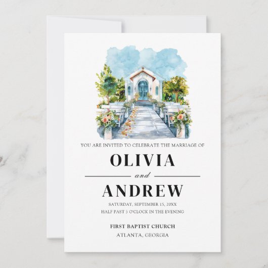 Eleganter einfacher katholischer Kapellplatz Hochz Einladung (Vorderseite)