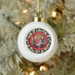 Eleganter einfacher Kranz Foto Familienweihnachten Keramik Kugel-Ornament