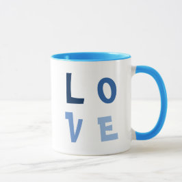Eleganter, einfacher LIEBE-Platz in Blauer Typogra Tasse