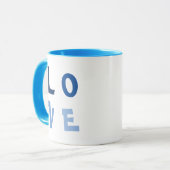 Eleganter, einfacher LIEBE-Platz in Blauer Typogra Tasse (Vorderseite Links)