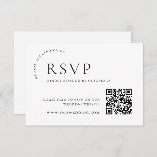 Eleganter einfacher Minimalistischer QR-Code RSVP Karte (Vorne/Hinten)