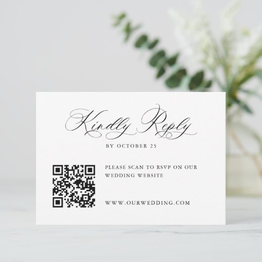 Eleganter einfacher Minimalistischer QR-Code RSVP Karte (Stehend Vorderseite)