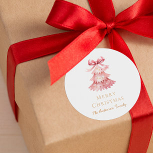 Eleganter einfacher moderner rosa Weihnachtsbaum Runder Aufkleber