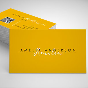 Eleganter einfacher Mustard Yellow Script QR-Code Visitenkarte