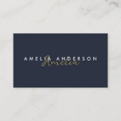 Eleganter einfacher Navy Blue Gold Script QR Code Visitenkarte (Vorderseite)