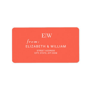 Eleganter einfacher Neon Flare mit Monogram Weddin Adressaufkleber