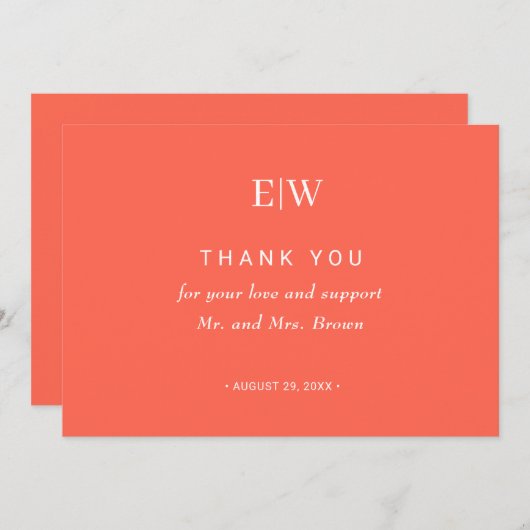 Eleganter einfacher Neon Flare mit Monogram Weddin Dankeskarte (Vorne/Hinten)