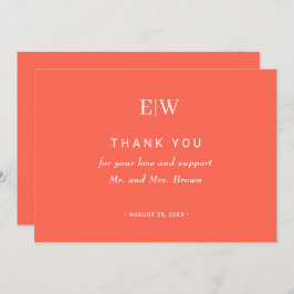 Eleganter einfacher Neon Flare mit Monogram Weddin Dankeskarte