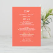 Eleganter einfacher Neon Flare mit Monogram Weddin Menükarte (Stehend Vorderseite)