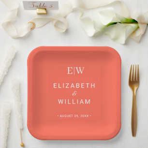 Eleganter einfacher Neon Flare mit Monogram Weddin Pappteller