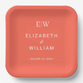 Eleganter einfacher Neon Flare mit Monogram Weddin Pappteller (Vorderseite)