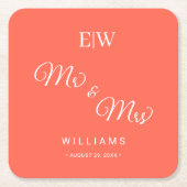 Eleganter einfacher Neon Flare mit Monogram Weddin Rechteckiger Pappuntersetzer (Vorderseite)