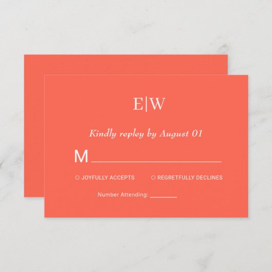 Eleganter einfacher Neon Flare mit Monogram Weddin RSVP Karte (Vorne/Hinten)