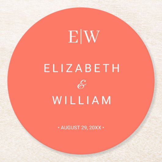 Eleganter einfacher Neon Flare mit Monogram Weddin Runder Pappuntersetzer (Vorderseite)