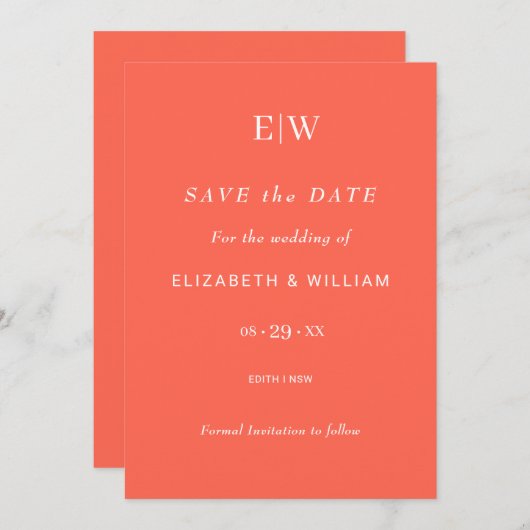 Eleganter einfacher Neon Flare mit Monogram Weddin Save The Date (Vorne/Hinten)