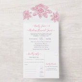 Eleganter einfacher rosa, geometrischer Goldrahmen All In One Einladung (Innen Boden)