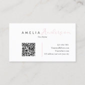 Eleganter einfacher, rosafarbener QR-Code Visitenkarte (Rückseite)
