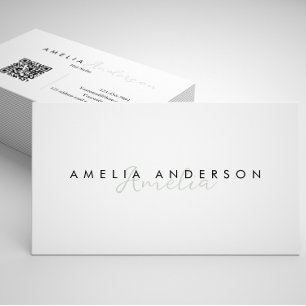 Eleganter einfacher Sage Green Script QR Code Visitenkarte