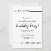 Eleganter einfacher Schwarz-Weiß-Chic 60. Geburtst Einladung (Vorderseite)