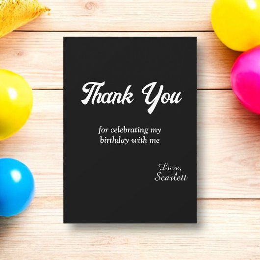 Eleganter, einfacher Schwarz-Weiß-Geburtstag Dankeskarte