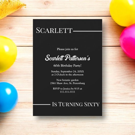 Eleganter, einfacher Schwarz-Weiß-Geburtstag Einladung