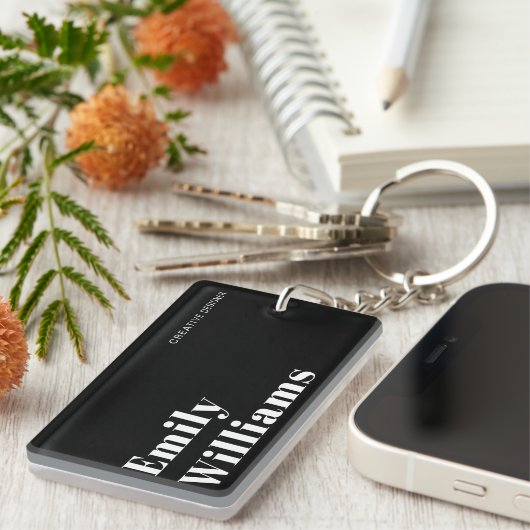 Eleganter einfacher Schwarz-Weiß-Minimal Schlüsselanhänger (Vorderseite rechts)