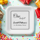 Eleganter einfacher Schwarz-Weiß-Moderne 1. Geburt Pappteller