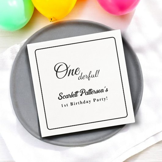 Eleganter einfacher Schwarz-Weiß-Moderne 1. Geburt Serviette