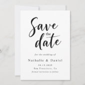Eleganter einfacher Schwarz-Weiß-QR-Code Hochzeit Save The Date (Vorderseite)