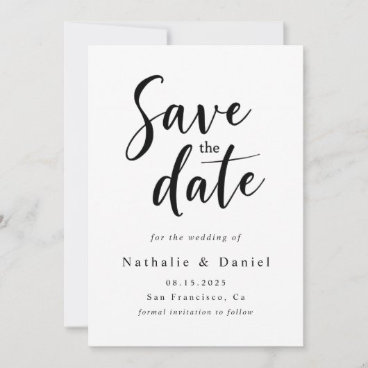 Eleganter einfacher Schwarz-Weiß-QR-Code Hochzeit Save The Date (Vorderseite)