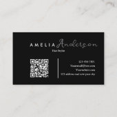 Eleganter einfacher Schwarz-weißer Script QR Code  Visitenkarte (Rückseite)