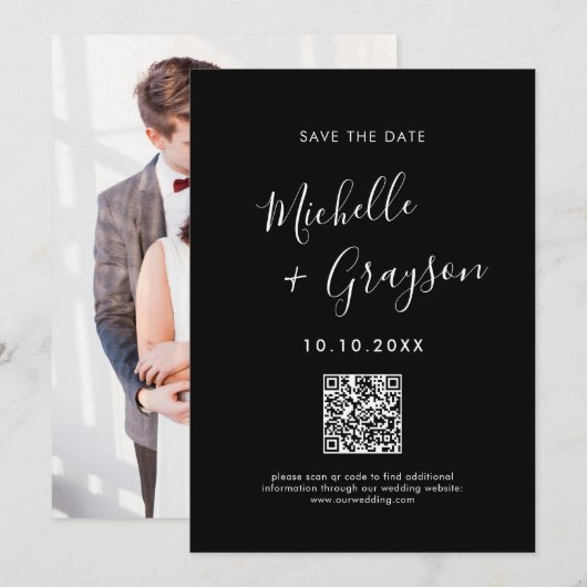 Eleganter einfacher Schwarzer Minimalistisch Moder Save The Date (Vorne/Hinten)
